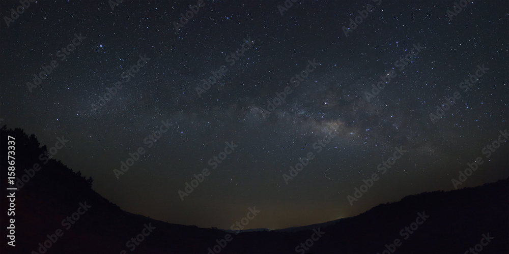 Panorama milkyway galaxy with stars and space dust in the universe