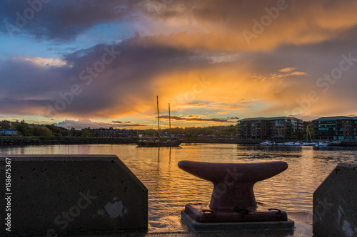 Sunset with sail board in the harbour at Dewolfe Park, Bedford, Nova Scotia, Canada