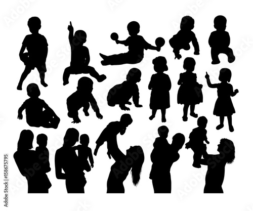 Happy Mother And Son Silhouettes Activity, art vector design