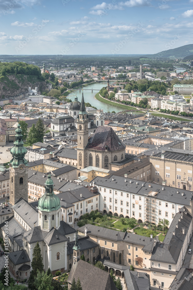Beautiful old City from aerial view - Salzburg, Austria