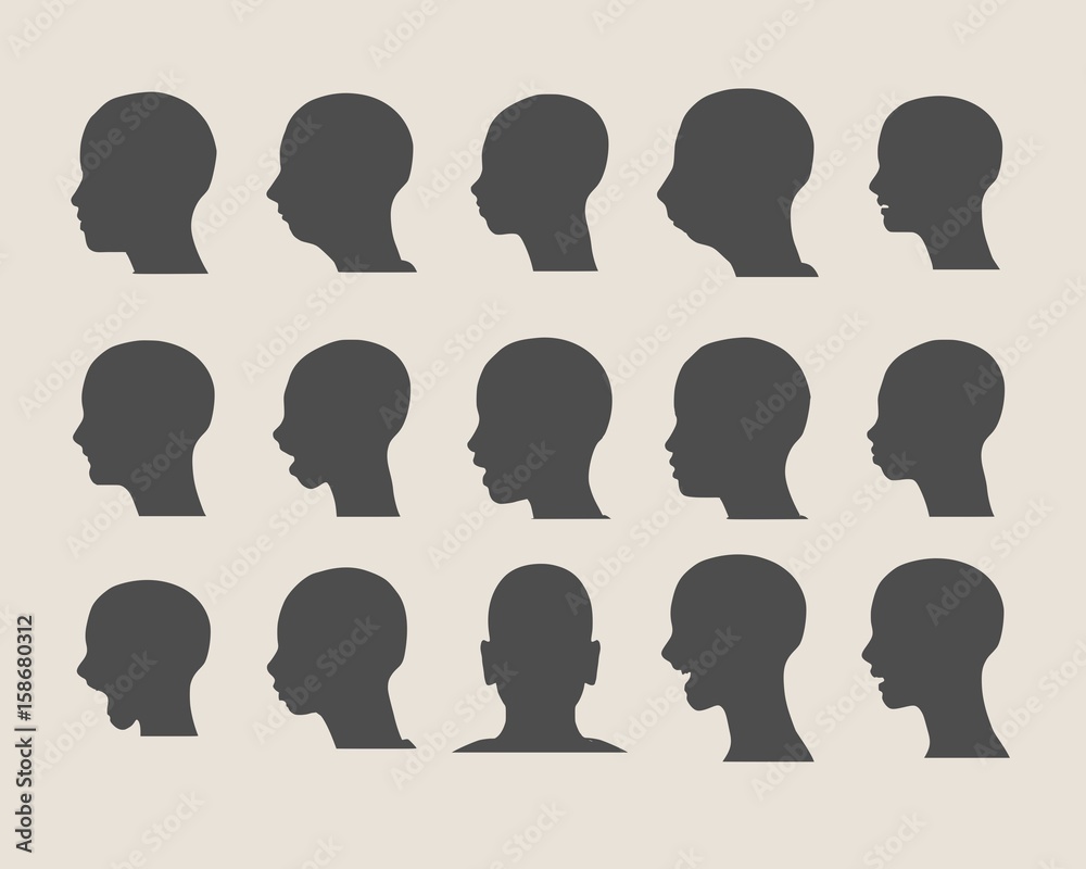 Set of silhouettes of a human's head. Various emotions