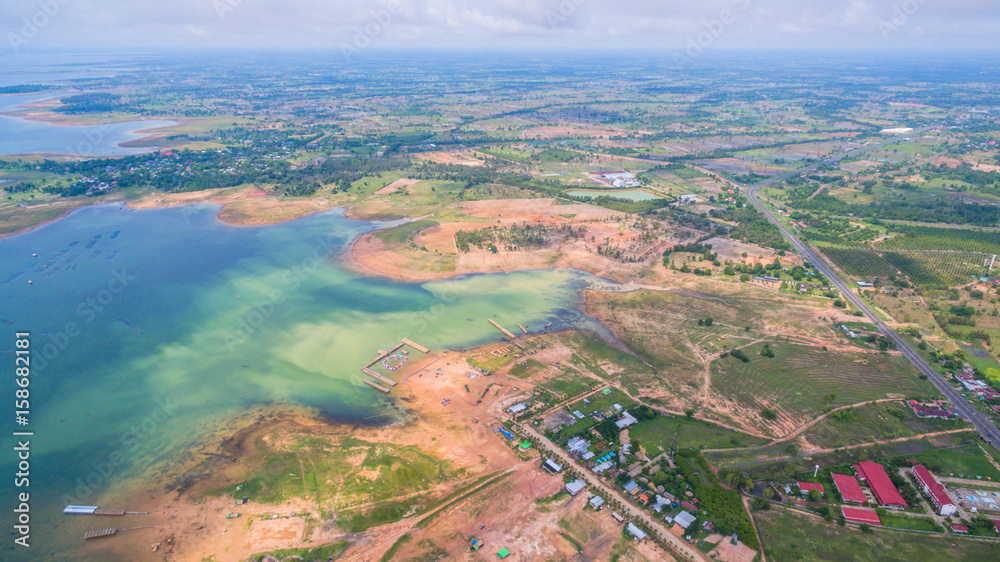 aerial photography rafts in Sirindhorn dam