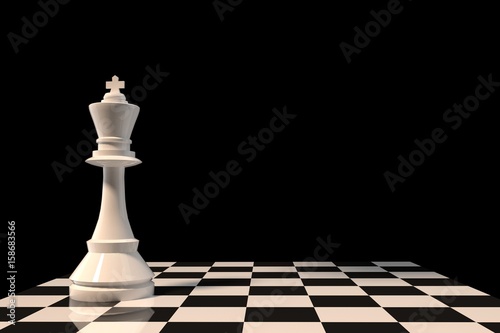 white chess king figure on chessboard in 3D rendering