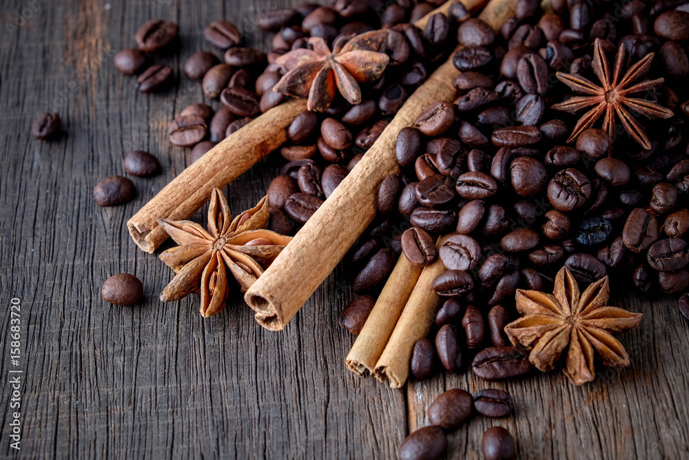 Coffee beans with cinnamon A mixture of popular drinks. Coffee beans with cinnamon A mixture of popular drinks.