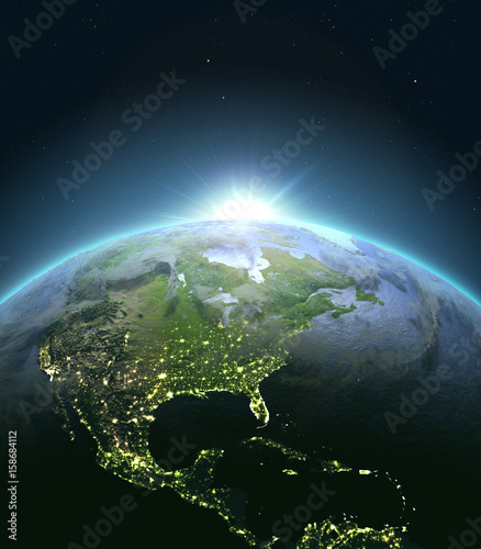 Fototapeta Naklejka Na Ścianę i Meble -  Central and North America from space during sunrise
