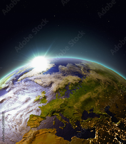 Fototapeta Naklejka Na Ścianę i Meble -  Sunrise above Europe from space