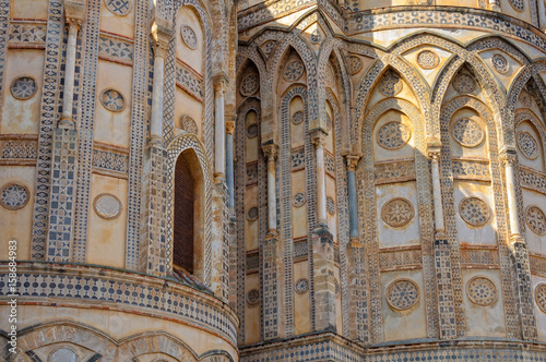 Geometric decorations on the exterior of the apse of the Metropolitan Cathedral - Monreale, Sicily, Italy © lkonya