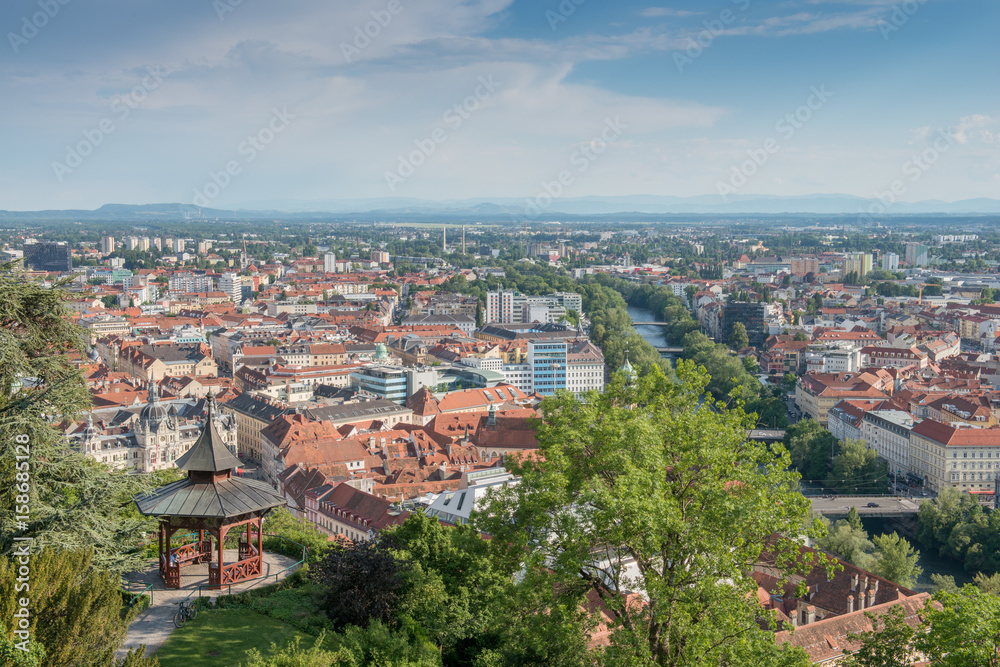 Beautiful panorama view of the old town in europe - Graz, Austria