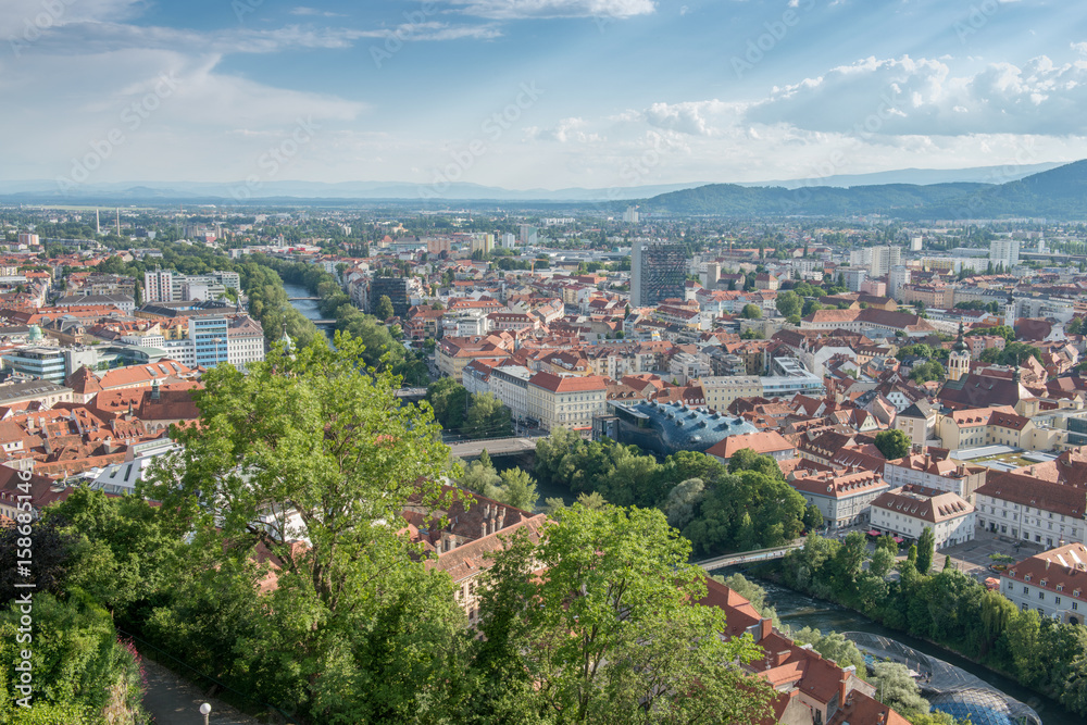 Beautiful panorama view of the old town in europe - Graz, Austria