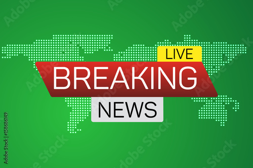 Breaking news live banner on worldmap. Business technology world news background. Vector Illustration.