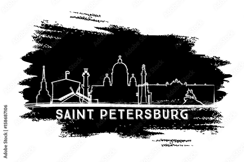 Saint Petersburg Skyline Silhouette. Hand Drawn Sketch.