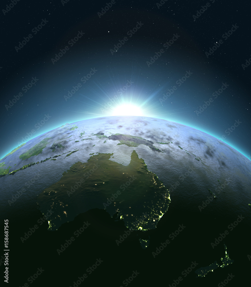 Fototapeta Australia from space during sunrise