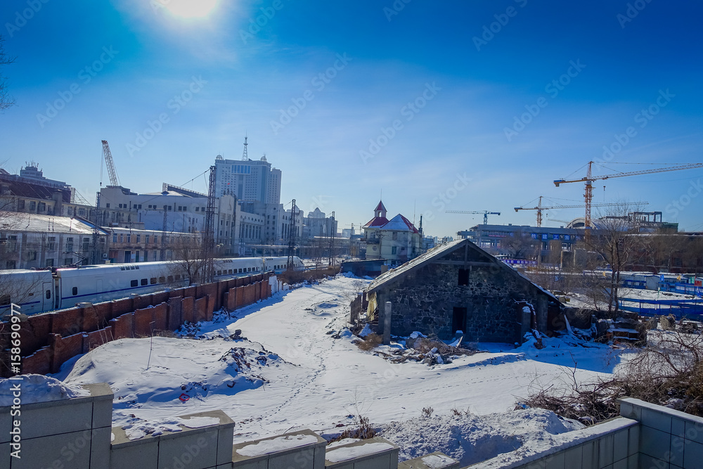 Cold winter day in Harbin city, China Cold winter day in Harbin city, China