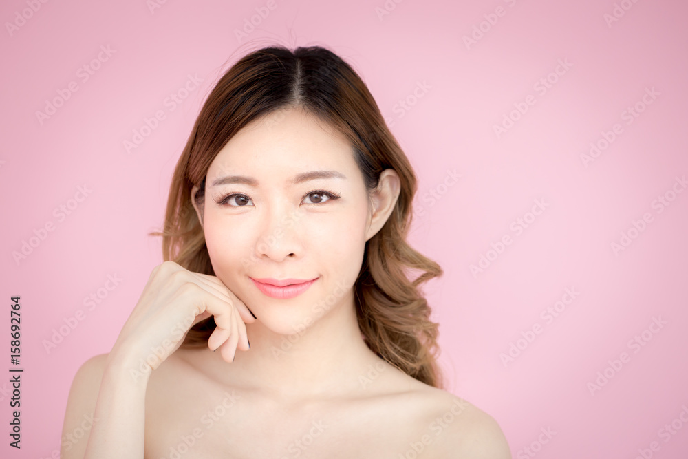 closeup beautiful korea woman face, isolated on pink background, 20-30 year old. closeup beautiful korea woman face, isolated on pink background, 20-30 year old.