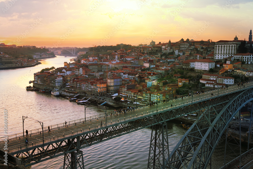 Porto city in the setting sun