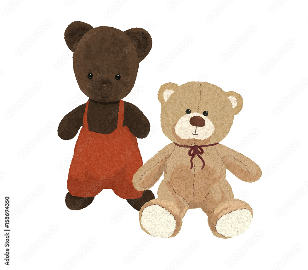 Two teddy bears, old and new, drawing Two teddy bears, old and new, drawing