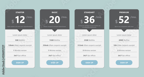 vector pricing table template design for business