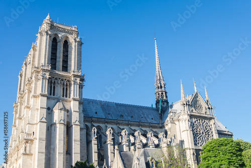 Paris, Notre-Dame cathedral in blue sky