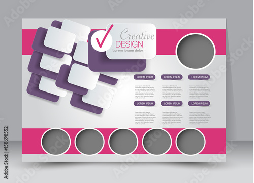 Flyer, brochure, billboard template design landscape orientation for education, presentation, website. Pink and purple color. Editable vector illustration.