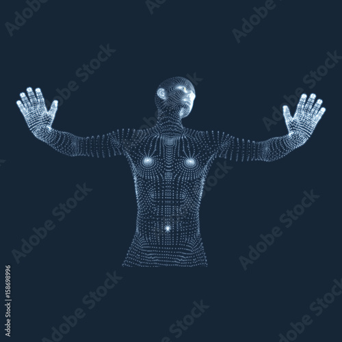 Fototapeta Naklejka Na Ścianę i Meble -  .Vector man with hand up to stop. Human showing stop gesture. 3D model of man. 3D vector illustration.