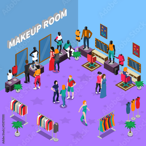 Makeup Room With Mannequins Isometric Illustration