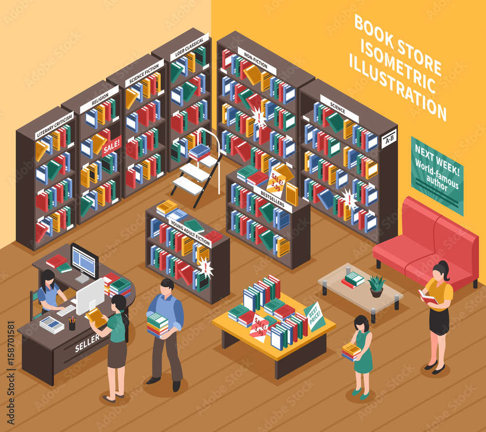 Book Shop Isometric Illustration Book Shop Isometric Illustration