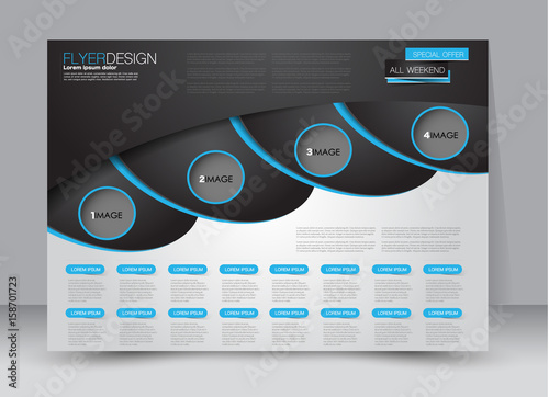 Flyer, brochure, billboard template design landscape orientation for education, presentation, website. Black and blue color. Editable vector illustration.