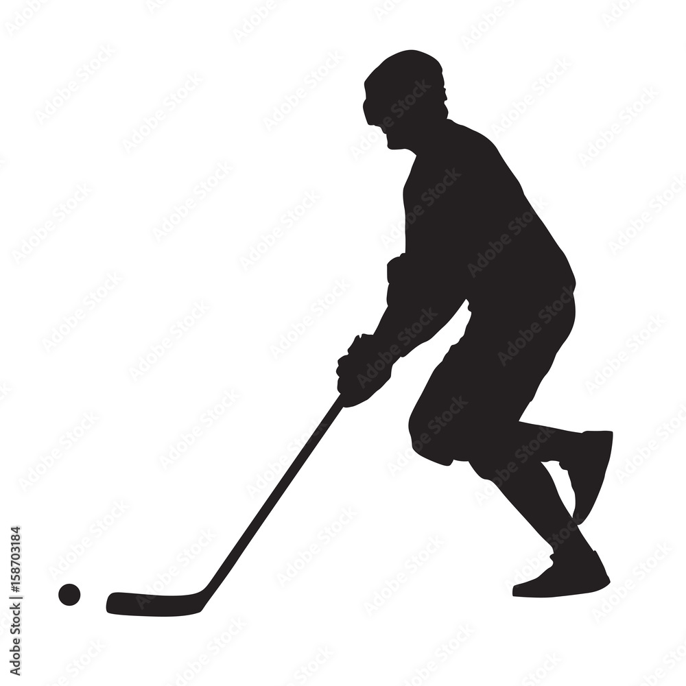 Fototapeta premium Running ball hockey player, summer hockey, vector silhouette