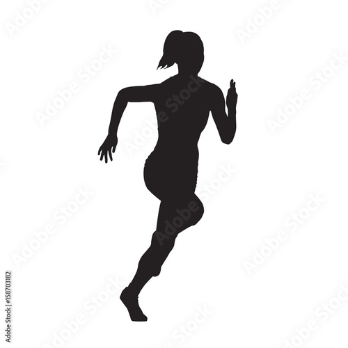 Running woman front view vector silhouette