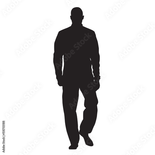 Athlete walking in tracksuit and anorak, front view, man vector silhouette
