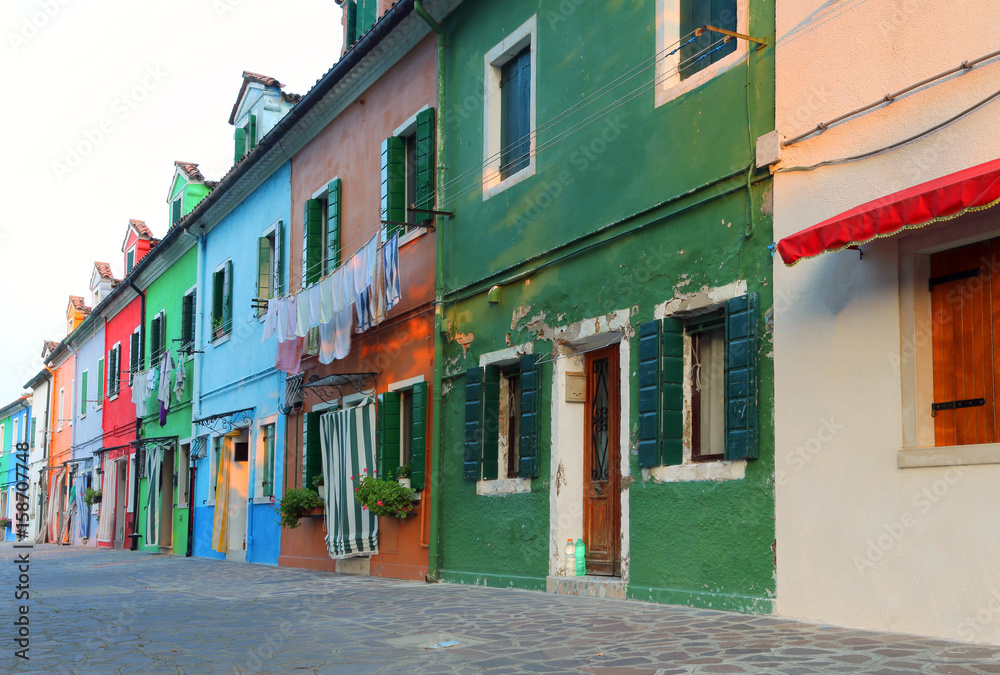 Colorful houses on the island of Burano near Venice in Italy in