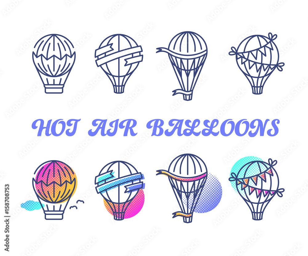 Obraz premium Line and color set of hot air balloons