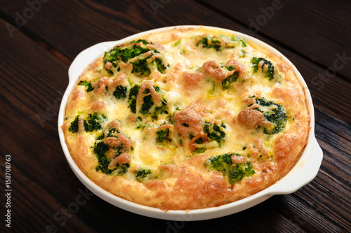 Broccoli baked with egg and cheese. 