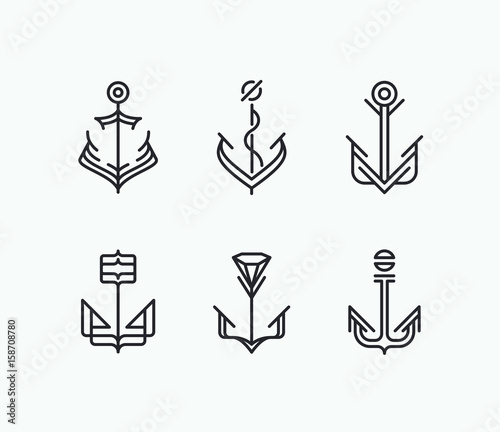 Abstract geometry anchor symbols' set. Nautical icons' collection.