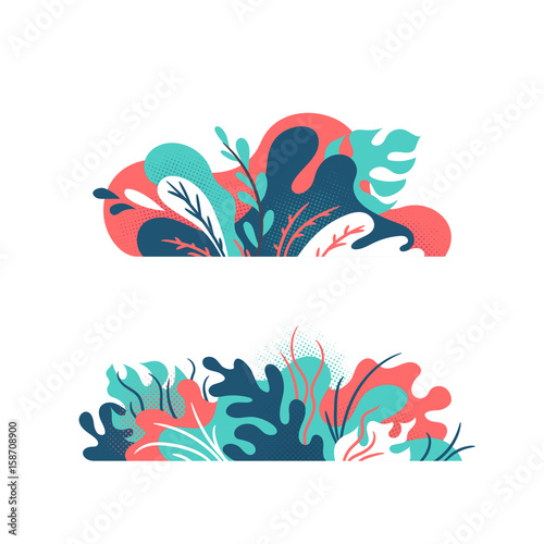 Abstract modern vector design elements. Isolated creative plants, grass and nature floral objects.