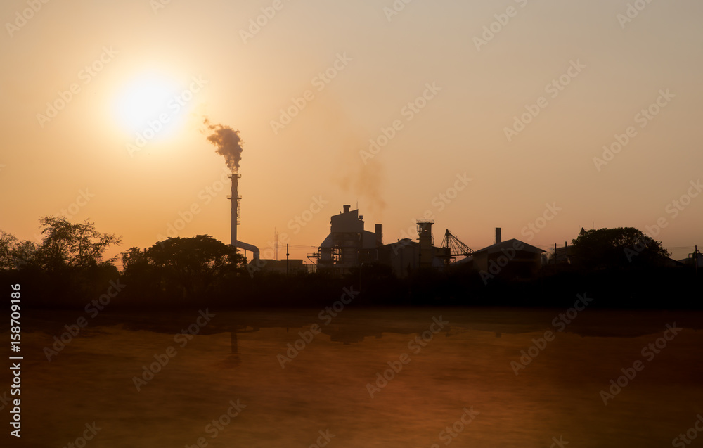 Pollution and smoke from chimneys of factory