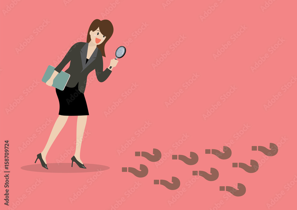 Detective business woman finding answer Detective business woman finding answer