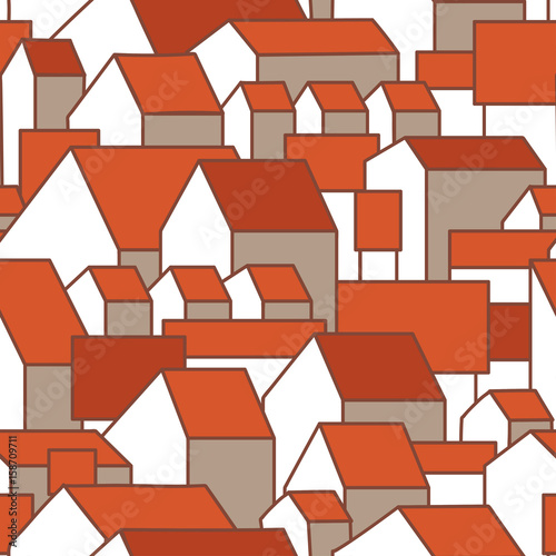 Seamless pattern with awesome houses and red roofs. Vector illustration.