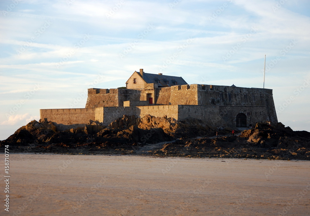  Fort National  - fortress on tidal island Petit Be in Saint-Malo. Fort was built in 17th century to protect city. Saint-Malo is a  port city in Brittany in France on English Channel