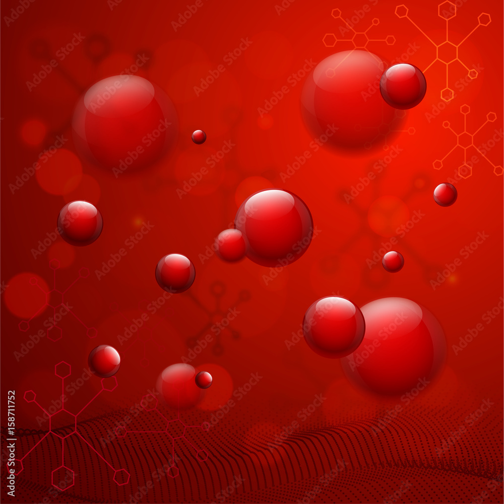 Red Medical background with bubbles.