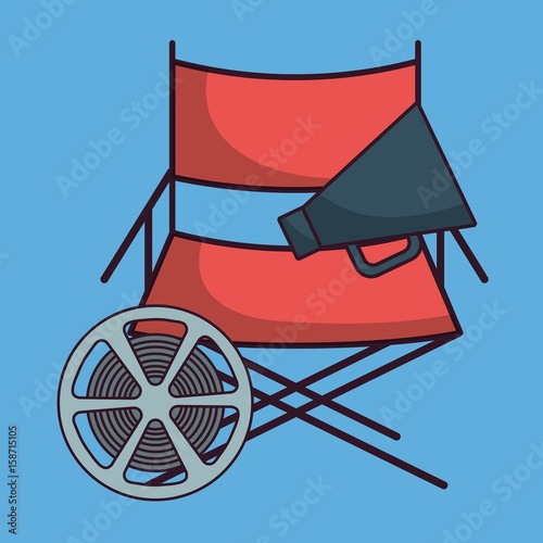 directors chair and cinema related icons icon over blue background colorful design vector illustration