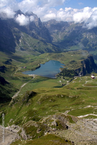 Majestic scenery of Uri Alps with Lake Truebsee and Mount Titlic, Central Switzerland