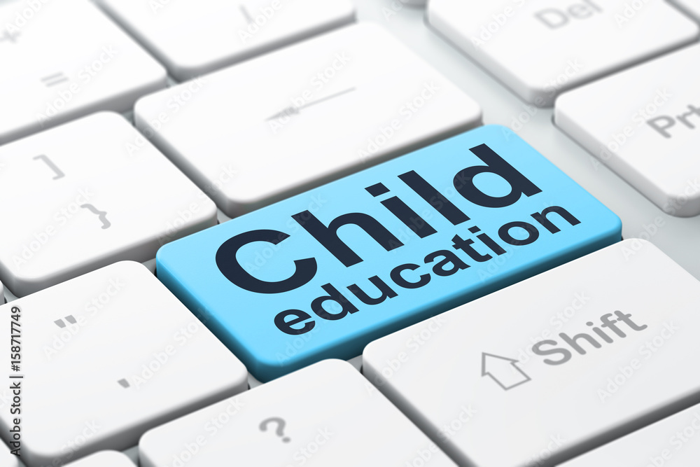 Studying concept: Child Education on computer keyboard background Studying concept: Child Education on computer keyboard background