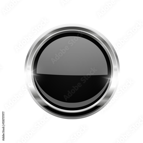 Free Download Black shiny round button with chrome frame. Glass web icon - GFXLoad
