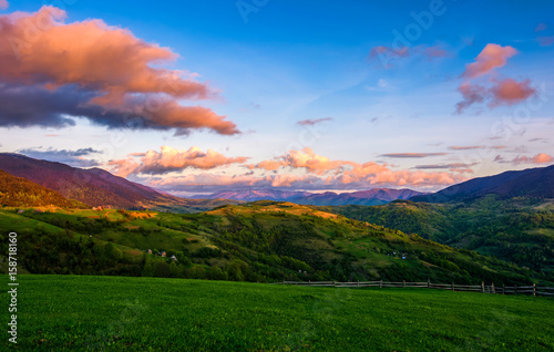 countryside landscape in mountains at sunset