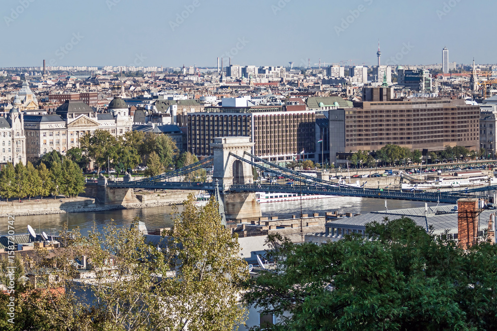 Chain bridge in Budapest at summer