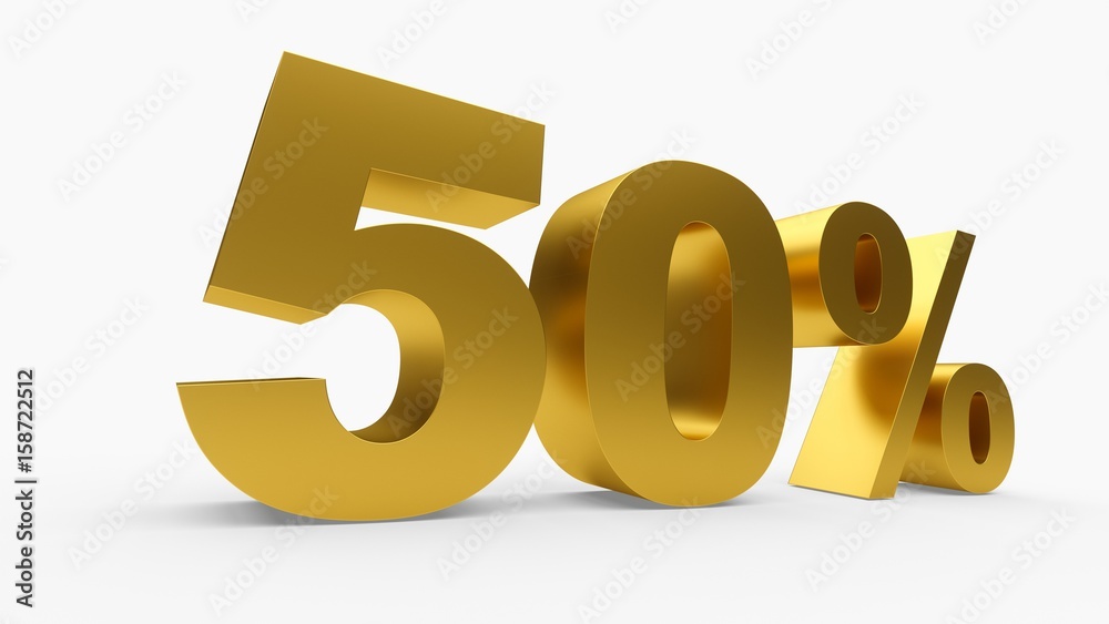 3D rendering golden discount 50 percent 3D rendering golden discount 50 percent