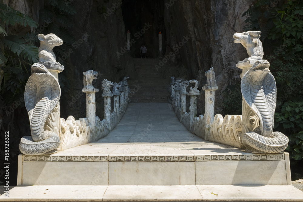 Zodiac Bridge Leading into the Sanctuary Caverns of Judgement, Heaven and Hell inside the Thuy (Water) Marble Mountain of Da Nang,Vietnam