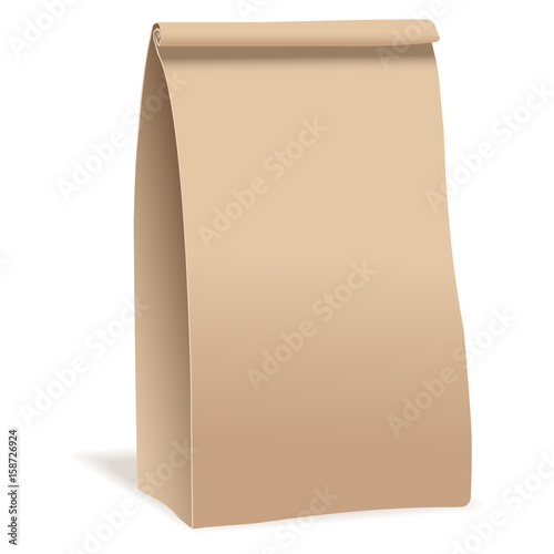 Brown paper food bag package. Realistic vector mockup template. Vector packaging design.