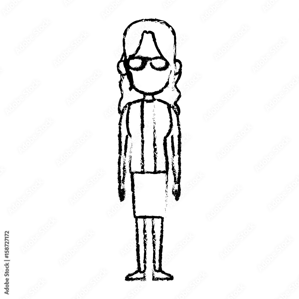 character woman female standing sketch image vector illustration